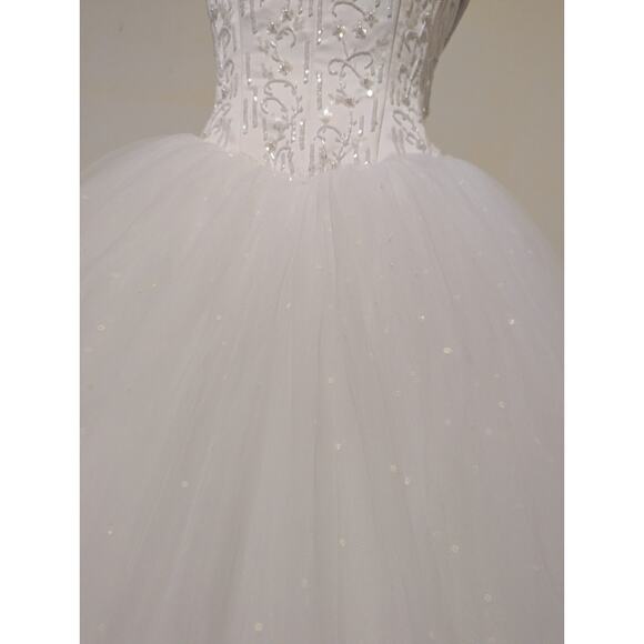 Strapless Corset Floral Beaded Basque Waist Debutant Ball Gown Wedding Dress Sz8 - Picture 8 of 15